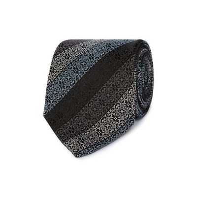 Grey geometric floral silk tie